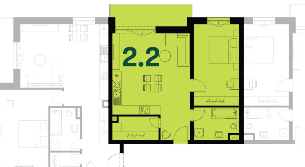 Pôdorys bytu 2.2 | Rezidencia Lúčky