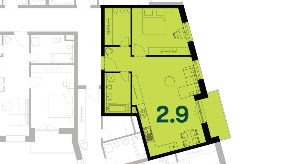 Pôdorys bytu 2.9 | Rezidencia Lúčky